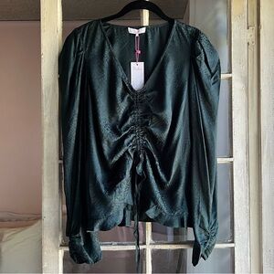 Parker NY Green Ellie Snake Print Long Sleeve Silk Blend Blouse